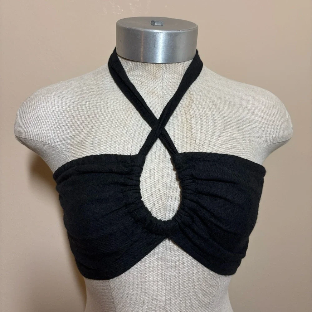 Free People Lookin’ So Cool Bralette Convertible Halter Crop Top Keyhole smocked